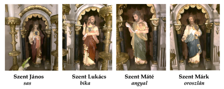 A főoltár evangélistái a szimbólumaikkal